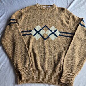 Vintage Montgomery Ward Argyle‎ Sweater M Tan Blue